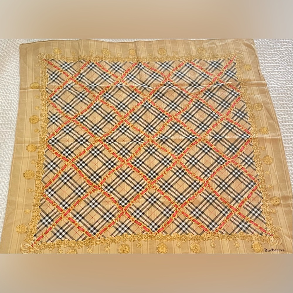 Burberrys Gold and Red Plaid vintage Scarf. 
Preowned. Unused.